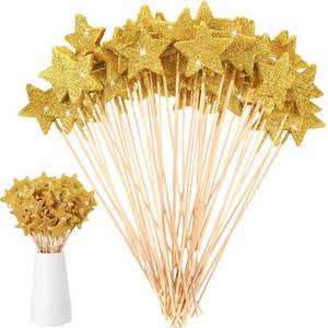 lot 10023 image: Suzile 60 Pcs Golden Star Floral Pick 8 Gold Glitter Star Centerpiece