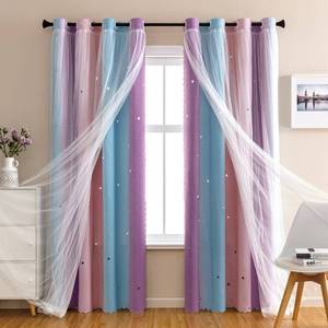lot 10043 image: XiDi Girls Curtains for Bedroom, Purple Rainbow Blackout Curtains fo Kids Room Decor, Princess Unicorn Wall Decals Pink 63 Inches Long 34 Wide 1 Panel