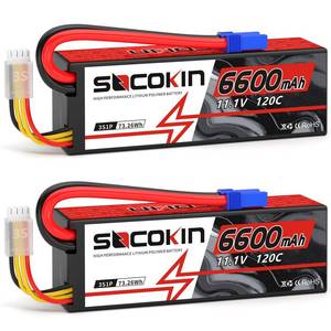 lot 10049 image: Socokin 3S Lipo Battery 11.1V 6600mAh 120C Lipo RC Battery with EC5 Connector Hardshell Lipos for 18 and 110 Scale RC Trucks Buggies Cars Boats Drones Vehicles