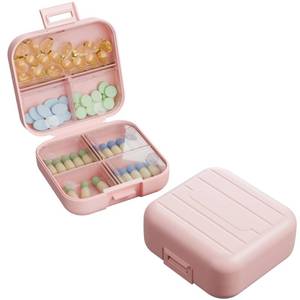 lot 10056 image: Small Travel Pill Box, Double Layer 7-Compartments Pill Organizer, 3.1 x 3.1 x 1.4 Portable Weekly Pill Case Container for Pocket, 7 Day Compact Medicine Holder for Vitamins, Fish Oils Pink