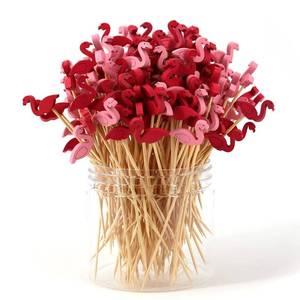 lot 10067 image: PARTYHIPPO Bamboo Cocktail Picks 200 Pack �� Flamingo Toothpicks 4.7 Inch Cocktail Sticks for Appetizers, Fruit, Cheese, Drinks, Party Supplies (Flamingo)