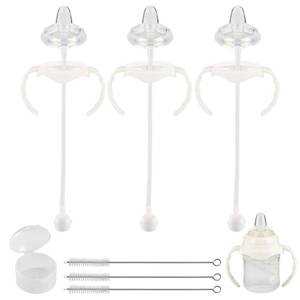 lot 10069 image: Sippy Cup Soft Spout Conversion Kit for Evenflo Balance Plus Wide Neck Baby Bottles, Toddler Transition Kit with Silicone Sippy Spout Nipple, Weighted Straw, Bottle Handle, Cleaning Brush, 3 Pack, 6m