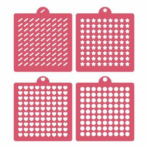 lot 10072 image: 4 Pack Reusable Royal Icing Sprinkle Stencils Gem Glitter Stencils Bakery Stencil Template Set for Cookie Cake and Cupcake,Crafts DIY Tumblers Reusable Glitter & Gem Template Set (Classic)