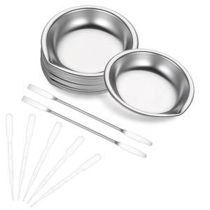 lot 10073 image: 12pcs Paint Tray, 2pcs Metal Paint Stirrer and 6pcs 3ml Pipette Eyedroppers, Stainless Steel with Mouth Small Round Watercolor Palette for Airbrush Painting, Modeling Mixing of Various Pigments