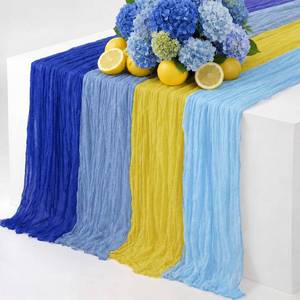 lot 10103 image: Moukeren 4 Pack Blue Yellow Cheesecloth Table Runner Capri Lemon Decor