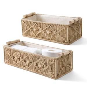 lot 11852 image: Mkono 2-Piece Macrame Storage Basket Set, Brown