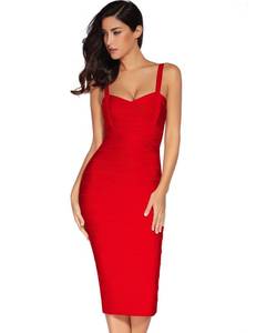 lot 12176 image: Meilun Midi Bodycon Bandage Dress Red M