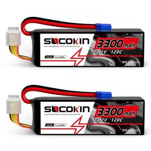 lot 12193 image: Socokin 6S 3300mAh 22.2V Lipo Battery 2 Pack  Retail $153.99