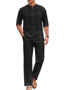 lot 12224 image: COOFANDY Mens 2 Piece Linen Henley Shirt and Pants Set 4XL