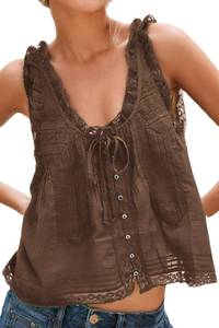 lot 12225 image: FUNTOUR Boho Lace Tie Front Tank Top M