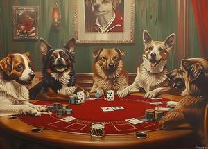 lot 12257 image: 1000-Piece Poker Playing Dogs Wooden Puzzle