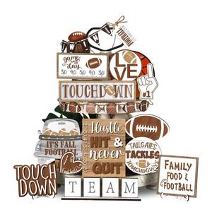 lot 12267 image: FairySandy 27-Piece Wooden Football Tiered Tray Decor Set