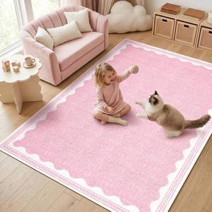lot 17271 image: GarveeHome Washable Area Rug 5x7 Scalloped Pink