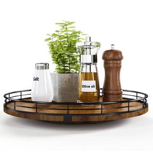 lot 17284 image: Wooden Kitchen Island Serving Tray w Metal Rail