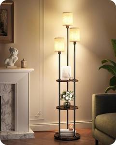 lot 17288 image: 3-Light Floor Lamp with Storage Shelves