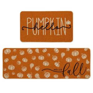 lot 18099 image: Artoid Mode Orange Hello Pumpkin Fall Kitchen Mats Set of 2