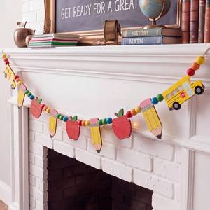 lot 18108 image: Qunclay 5.1 ft Back to School Wooden Banner Garland