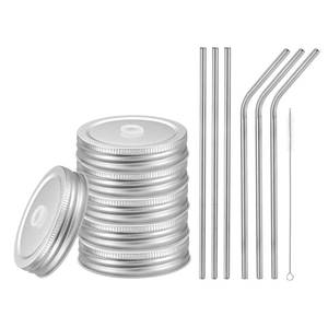 lot 18123 image: uxcell Mason Jar Lids 70mm Stainless Steel with Straws