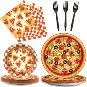 lot 18465 image: Pizza Party Supplies Tableware Set 24 Guests