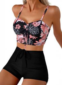 lot 18471 image: Herseas Womens High-Waisted Bikini, Floral Print, M