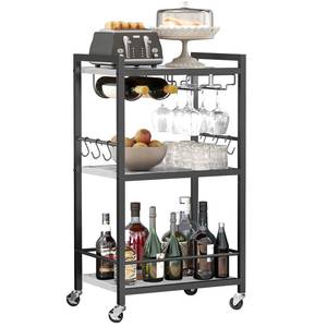 lot 19222 image: TUTOTAK Bar Cart with Wheels, Wine Rack and Glass Holder