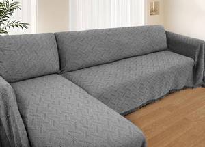 lot 19226 image: HOMERILLA 2-Piece L-Shape Sectional Couch Cover XL Dark Grey