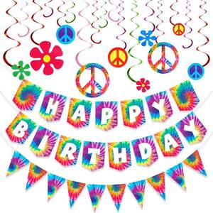 lot 20430 image: Tenare Tie Dye Birthday Banner Party Decoration Set