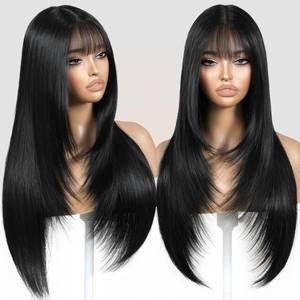 lot 20492 image: ZRLK Long Black Layered Wig with Bangs Synthetic