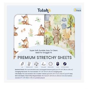 lot 20493 image: TotAha Mini Crib Sheets 24x38 Fitted Jersey Knit
