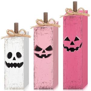 lot 20496 image: Redbaker 3-Piece Pink Ghost Halloween Wood Block Decor