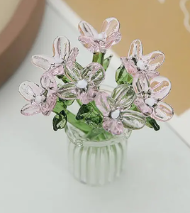 lot 10066 image: tiecawk 8PCS Cute Mini Glass Flowers and Vase Decoration Hand-Blown Glass Daisy Flower Bouquet Mini Vase Set for Home Party DIY Crafts Wedding Mother��s Day Birthday Gift (Pink 3)