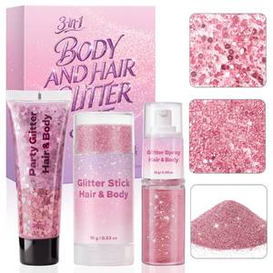 lot 1002 image: WITOROR 3-in-1 Body Glitter Set, Pink