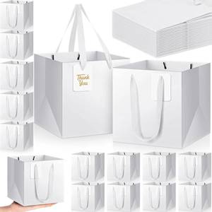 lot 1551 image: Windyun 50 Pc Square Paper Gift Bags 8x8x8 White