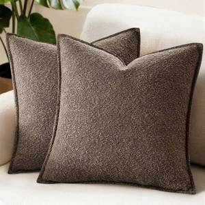 lot 2164 image: MIULEE Boucle Throw Pillow Covers 18x18 Inch Dark Brown Pack of 2