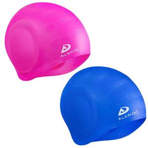 lot 2338 image: Alepo Silicone Swim Caps 2-Pack with Ear Protection