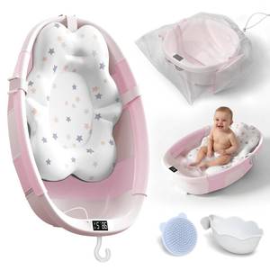 lot 7498 image: Collapsible Baby Bathtub - Large Baby Bath Tub with Thermometer  Bath Essential Ba�era para Bebe Easy Fold Baby Tub  Travel Infant Newborn Toddler Bathtub for Baby Girl Boy 0 to 36 Months (Pink)