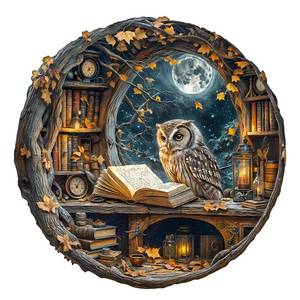 lot 8417 image: WOODBESTS Wooden Puzzle Moonlit Owl 200 Piece