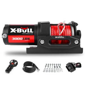 lot 9504 image: X-BULL 12V 3000LBS Electric Winch Synthetic Rope Electric Winch for Towing ATVUTV Off Road with Mounting Bracket Wireless Remote New