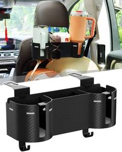 lot 9555 image: Car Headrest Backseat Cup Holder 3.7, Seat Back Organizer with Hooks