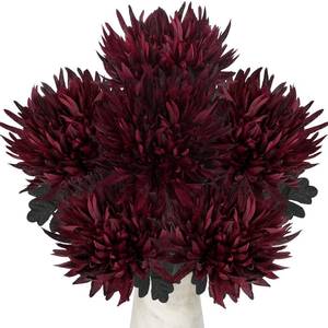 lot 9558 image: Hollyone 6Pcs Artificial Mums for Outdoors Burgundy Fall Flowers Fall Mums Decor Large Chrysanthemum Flower 25.6 Long Stem Faux Spider Mum Silk Flower Fake Arrangements Bouquet Autumn for Home Decor