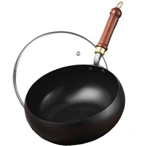 lot 9571 image: UMETRE Carbon Steel Wok Pan, 9.4 INCH Nonstick Pre-Seasoned Woks & Stir-Fry Pans with Lid, No Chemical Coating Wok Flat Bottom Small Handmade Chinese Wok for Induction, Gas, Electric & All Stoves
