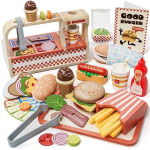 lot 9572 image: Lehoo Castle Wooden Fast Food Play Sets, Pretend Play Food Set for Kids