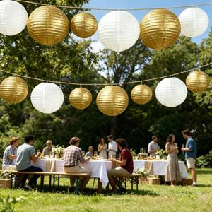 lot 10140 image: 20Pcs Paper Lanterns Decorative, Gold and Ivory 6810 for Home Decor
