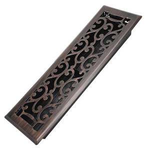 lot 10152 image: Howeall 4x14 Inches Heavy Duty Walkable Floor Register - Easy Adjust Air Supply Lever Decorative Floor Vent Covers, Savannah Design Vent Covers for Home - Oil Rubbed Bronze