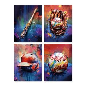 lot 10159 image: AIOCDIT Graffiti Bedroom Wall Decor Baseball Wall Art Set of 4