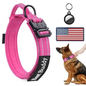 lot 10169 image: AUBELL Reflective Tactical Heavy Duty Dog Collar with Handle,Pink L