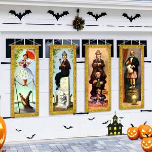 lot 10170 image: Halloween Decorations Large 4 PCS Haunted Mansion Stretching Portraits Vintage Vinyl Backdrop Decor Outdoor Horror Poster for Indoor Holiday Home Wall Art Wallpaper Hanging Porch Sign Banner Party