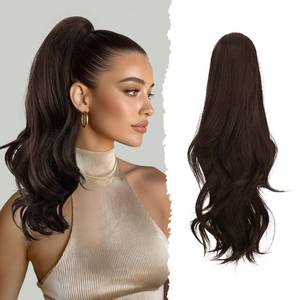 lot 10173 image: Sofeiyan Claw Clip Ponytail Extension 16 inch Curly Wavy Clip in Hairpiece Synthetic Fake Pony Tail Clip on Hair Extensions for Women Natural Looking Fluffy Hair Extensions for Daily Use - Dark Brown