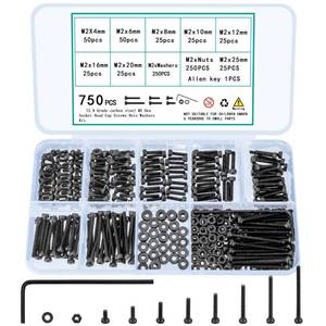 lot 10176 image: TOOINKCV 750 Pcs M2 Screws Bolts and Nuts Assortment Kit, Small Hex Socket Head Cap Screws Nuts and Bolts Hardware Fasteners, Black Assorted Machine Metric Screw Assortment Set with Washers