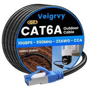 lot 10180 image: Veigrvy Cat6A Outdoor Ethernet Cable 150 ft, 23AWG 10Gbps 550MHz high-Speed CAT6A Cable, Internet Cable Direct Burial Waterproof LLDPE Jacket UTP UV LAN Network Ethernet Cord with 40 Cable Ties
